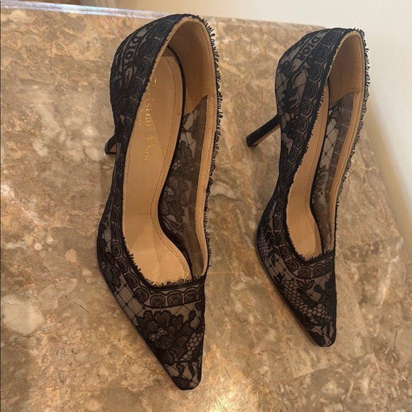 Christian Dior Black Lace Heels – Elegant Formal Shoes, Size 40 (Pre-Owned)