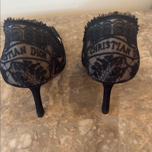 Christian Dior Black Lace Heels – Elegant Formal Shoes, Size 40 (Pre-Owned)