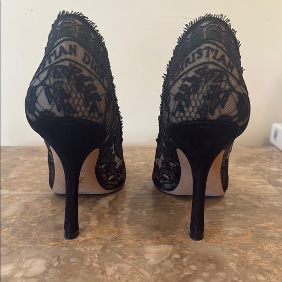 Christian Dior Black Lace Heels – Elegant Formal Shoes, Size 40 (Pre-Owned)