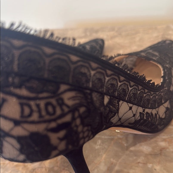 Christian Dior Black Lace Heels – Elegant Formal Shoes, Size 40 (Pre-Owned)