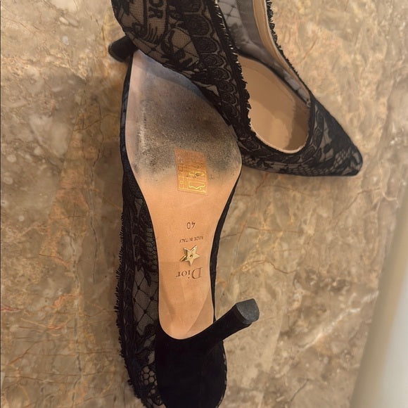 Christian Dior Black Lace Heels – Elegant Formal Shoes, Size 40 (Pre-Owned)