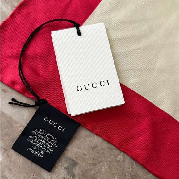 GUCCI Red & Cream Logo Silk Scarf (New)