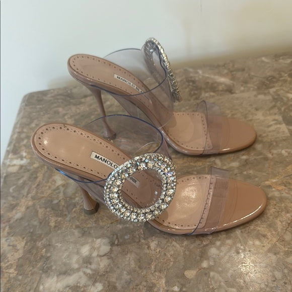 Manolo Blahnik Tan Crystal Embellished Heels – Size 41 (Worn Once)