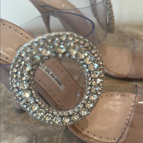 Manolo Blahnik Tan Crystal Embellished Heels – Size 41 (Worn Once)