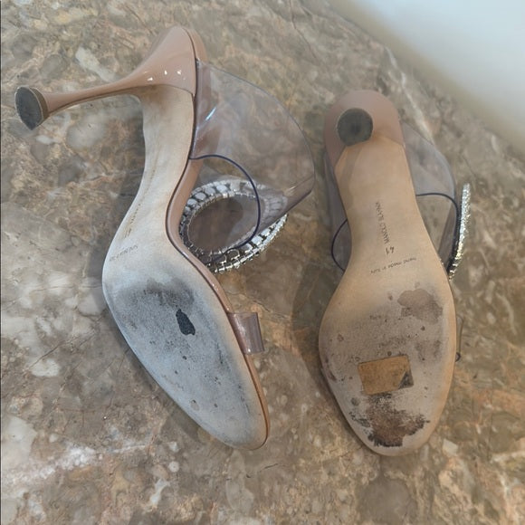 Manolo Blahnik Tan Crystal Embellished Heels – Size 41 (Worn Once)