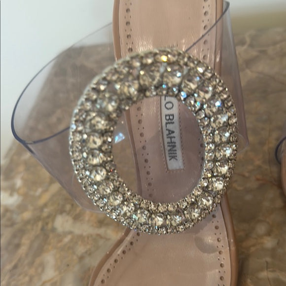 Manolo Blahnik Tan Crystal Embellished Heels – Size 41 (Worn Once)