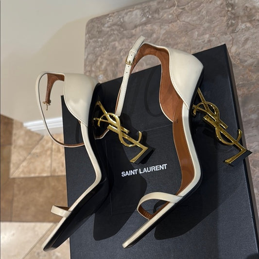SAINT LAURENT Opyum Cream Leather Square-Toe Heels – Size 40