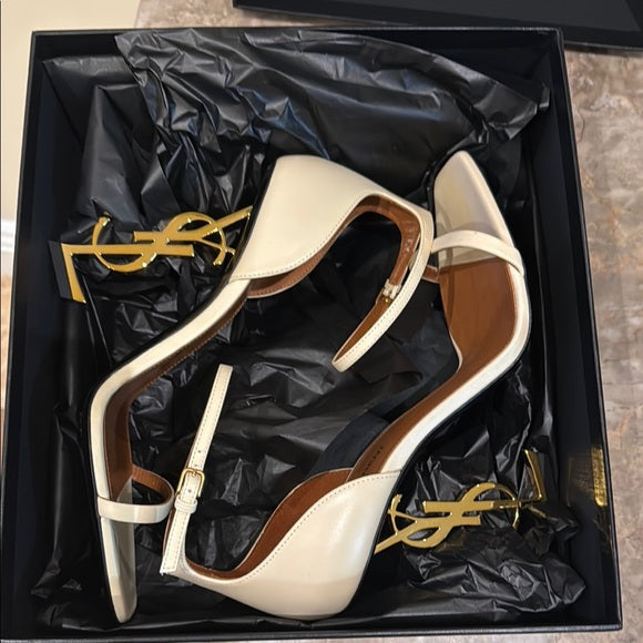 SAINT LAURENT Opyum Cream Leather Square-Toe Heels – Size 40
