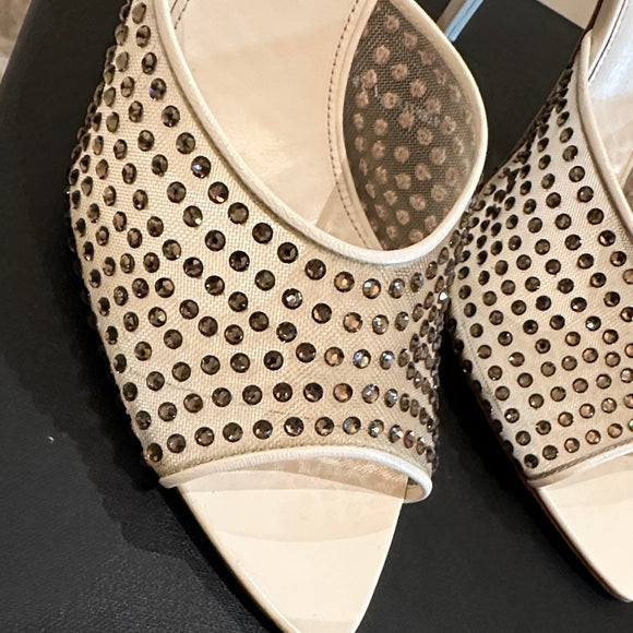 Saint Laurent Nude Blonde Crystal Mesh Mules – 11cm Heel (Worn Once)