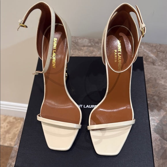 SAINT LAURENT Opyum Cream Leather Square-Toe Heels – Size 40