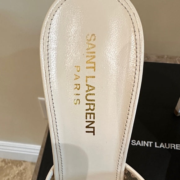 Saint Laurent Nude Blonde Crystal Mesh Mules – 11cm Heel (Worn Once)