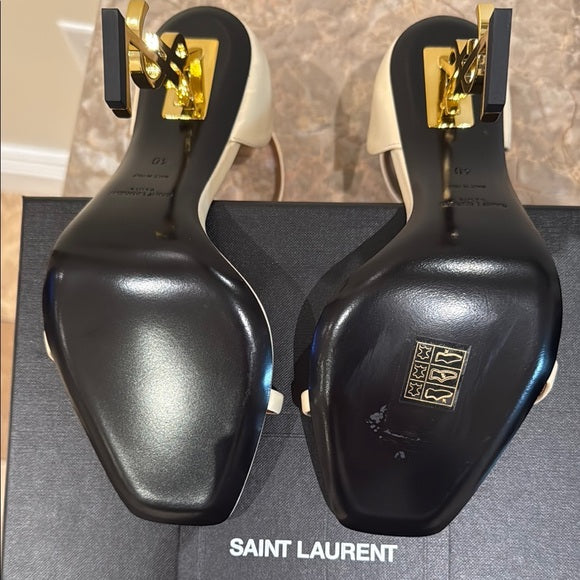 SAINT LAURENT Opyum Cream Leather Square-Toe Heels – Size 40