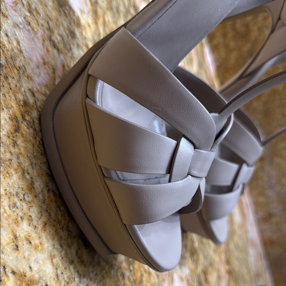 Yves Saint Laurent Tribute T-Strap cream High Heel Platform Sandals