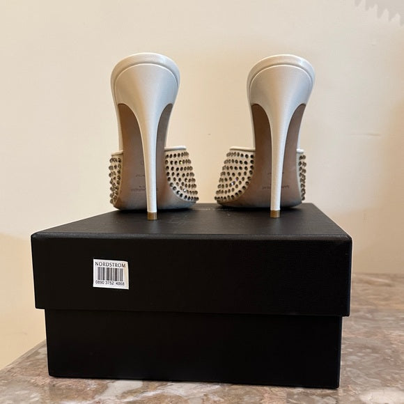 Saint Laurent Nude Blonde Crystal Mesh Mules – 11cm Heel (Worn Once)