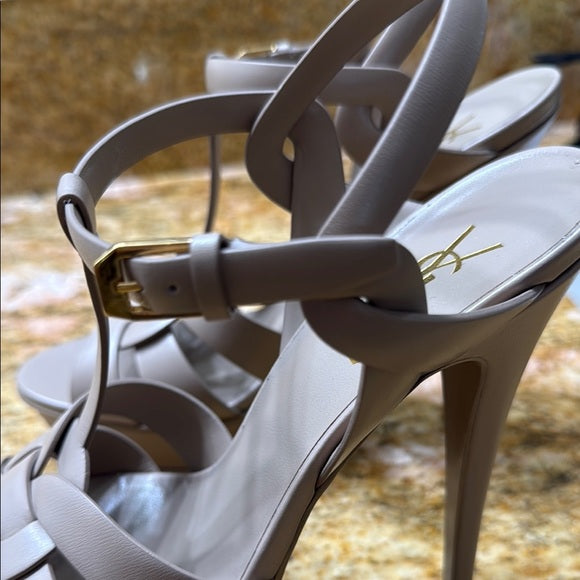 Yves Saint Laurent Tribute T-Strap cream High Heel Platform Sandals